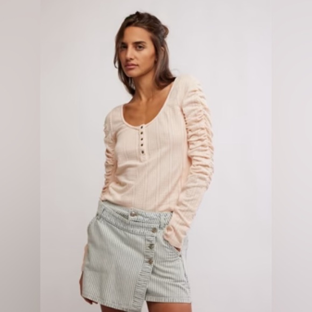 Free People Hope Henley Strawberry Float Peach NWT